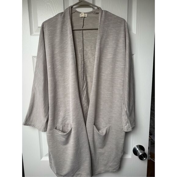 Donni One Size Fits All Open Front Cardigan Basic Grey and White Stripe - Picture 1 of 4
